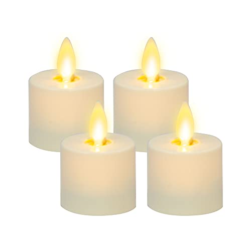 Luminara Moving Flame LED Flameless Tealight (1.4' x 2') Remote Ready Battery Operated Plastic LED Flameless Tea Light - Smooth Matte - Pearl Ivory (4-Pack)