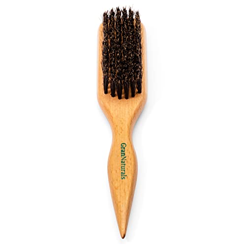 GranNaturals Wide Boar Bristle Teasing Brush & Smoothing Brush for Slick Back Hair, Edge Control, Backcombing to Create Sleek Hairstyle - Wooden Wide Rat Tail for Hair Sectioning