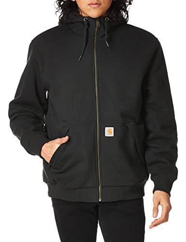 Carhartt Men's Rain Defender Rockland Sherpa Lined Hooded Sweatshirt, Black, X-Large