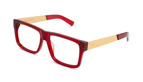 9FIVE Caps LX Ruby & 24K Gold Clear Lens Glasses Frames with CR-39 100% UV Protection Lens - Elevate Your Confidence and Style with Handcrafted Luxury Eyeglass Frames