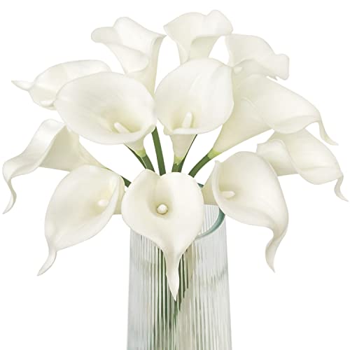 Letjolt White Calla Lily 12Pcs Artificial Flowers Bouquet for Wedding Bride Shower Blessing Gift Home Decoration Faux Calla Lilies Flower, White