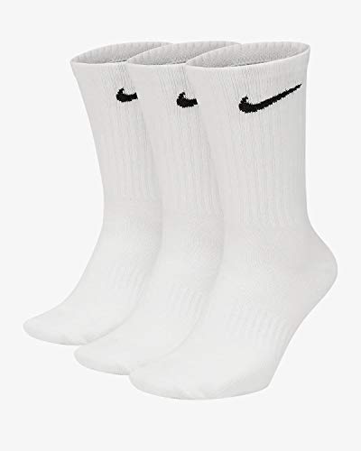 Nike Everyday Cushion Crew Training Socks, Unisex Socks with Sweat-Wicking Technology and Impact Cushioning (3 Pair), White/Black, X-Large