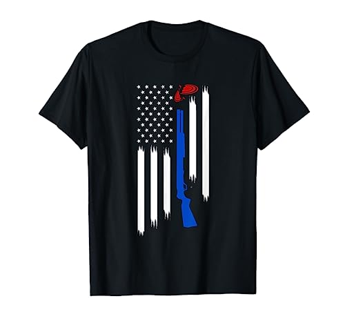 Patriotic Skeet Trap Clay Pigeon Shotgun Shooting USA Flag T-Shirt