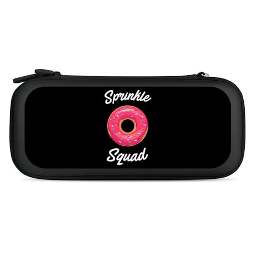 Sprinkle Squad Donut Compatible with Switch Case with Wristlet Travel Carrying Bag Holds 15 Game Cartridges Black-Style-2
