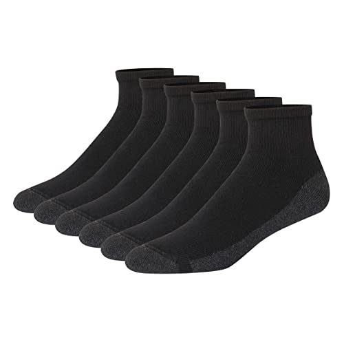 Hanes mens Hanes Men's Socks, 6-pair Pack Max Cushion Ankle, Black/Grey, Size 6-12
