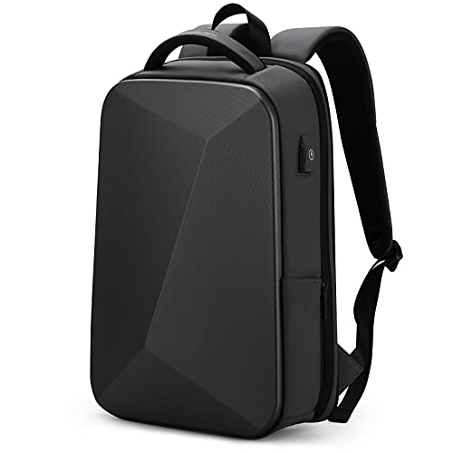 FENRUIEN Anti-Theft Hard Shell Backpack 15.6-Inch,Expandable Slim Business Travel Laptop Backpack for Men,Water Resistant Black Laptop Bag with USB Port