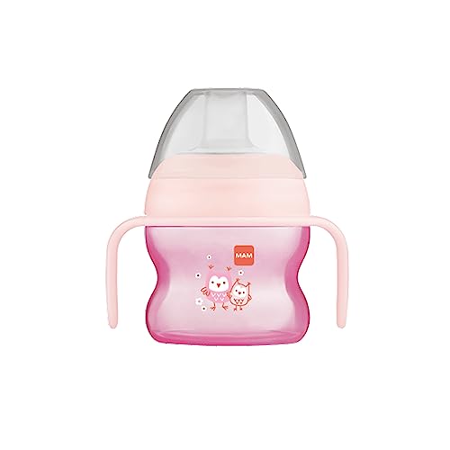 MAM Starter Cup (1 Count), MAM Polypropylene, Sippy Cup, Drinking Cup with Extra-Soft Spill-Free Spout and Non-Slip Handles, for Girls 4+ Months, Five Ounces, Pink