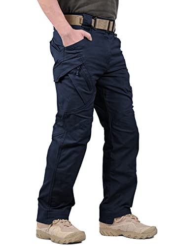 LABEYZON Men's Outdoor Work Military Tactical Pants Lightweight Rip-Stop Casual Cargo Pants Men (Navy Blue, 30W x 30L)