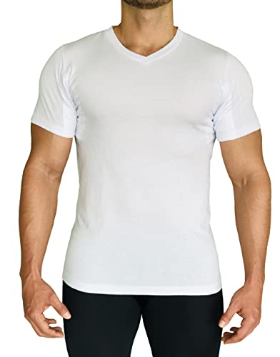 Sweatproof Undershirt for Men - Quick Drying Anti-Odor-Stains -V Neck Sweat Resistant Shirts for Men Sweat Proof Shirt White