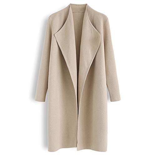 CHICWISH Women's Classy Light Tan Open Front Knit Coat Cardigan Coatigan Light Jacket, Size XXL