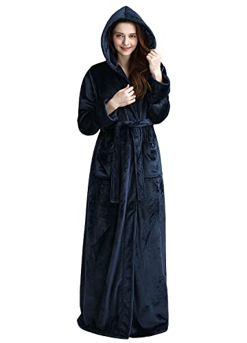 Artfasion Robes for Women with Hood Long Soft Warm Full Length Bathrobes Luxurious Plush Fleece Winter Robes
