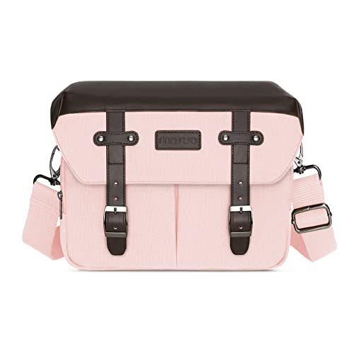 MOSISO Camera Case Crossbody Shoulder Messenger Bag, DSLR/SLR/Mirrorless Photography Vintage PU Leather Flap Gadget Bag with Rain Cover Compatible with Canon/Nikon/Sony Camera and Lens, Pink