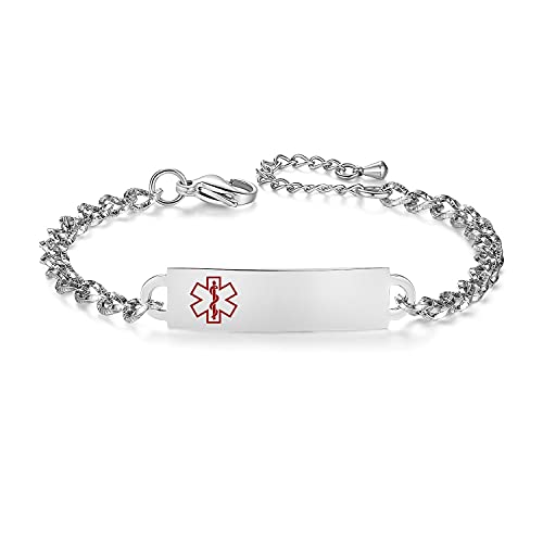 AOAMID Medical Alert Bracelet for Women Adjustable Personalized Free Engrave Stainless Steel Medical ID Bracelets 6.5-8 Inch Adaptive