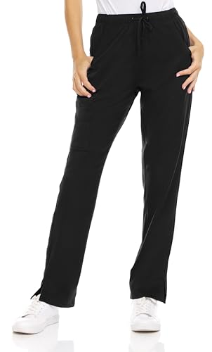 MediChic Miny Womens Scrubs 4-Way Anti-Wrinkle Stretch Straight Leg Six Pocket Pants with Cargo Pockets Black