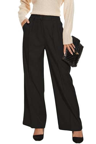 FUNYYZO Women's Wide Leg Pants High Elastic Waisted in The Back Business Work Trousers Long Straight Suit Pants