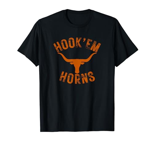 Hook'em Horns State of Texas Bull Head with Longhorns Design T-Shirt