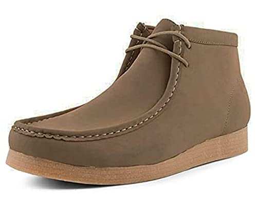 Amali Jason2 - Men's High Top Casual Boots, Manmade Suede Wallabee Boots - Casual Boots, Lace Up, Crepe Rubber Sole - Mens Wallabee Boots, Tan, Size 10.5