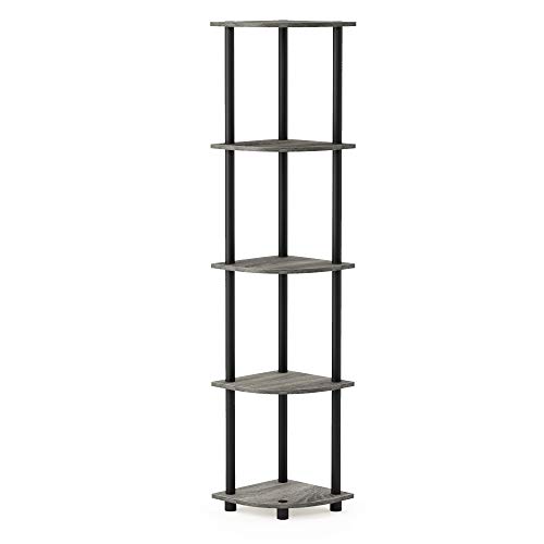 Furinno Turn-N-Tube 5 Tier Corner Display Rack Multipurpose Shelving Unit, 1-Pack, French Oak Grey/Black