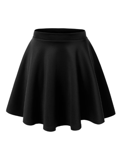 MBJ WB211 Women's Basic Versatile Stretchy Flared Skater Skirt for Girl M Black