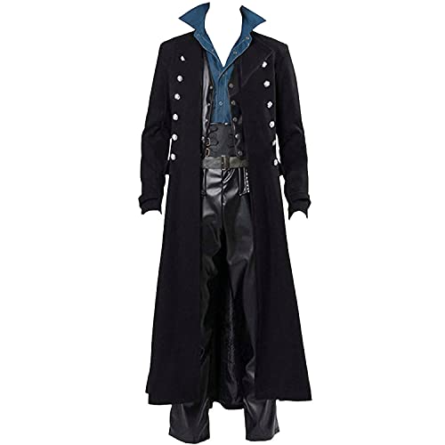 BITSEACOCO Mens Vintage Victorian Steampunk Jacket, Gothic Renaissance Medieval Frock Coat Cosplay Halloween Costume Tailcoat (black, L)