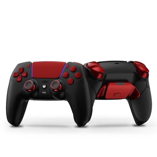 HEXGAMING Rival Controller 2 Mappable Paddles & Interchangeable Thumbsticks & Hair Trigger Compatible with ps5 Controller PC Wireless FPS Esport Gamepad - Black Scarlet Red