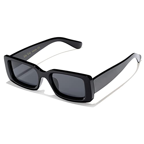 Veda Tinda Vision Rectangle Sunglasses Black Retro 90s Square Vintage Sunglasses for Womens Men TAC Polarized Lenses UV 400 Blocking Glasses Skin C01S01