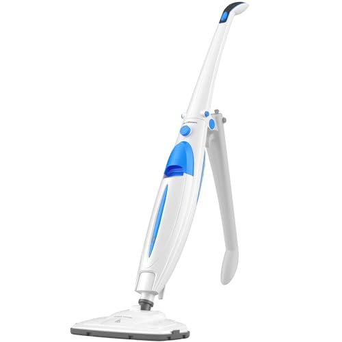 PurSteam Steam Mop, Hard Wood Floor Cleaner, Carpet Cleaner, Swivel Mop Head, 2 Washable Mop Pads, Turquoise/White