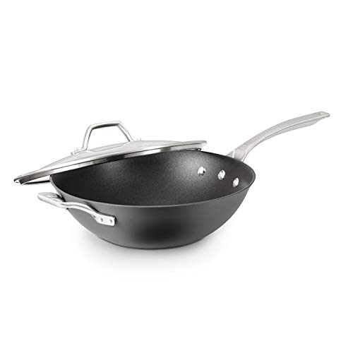 Calphalon Signature Hard-Anodized Nonstick 12-Inch Flat Bottom Wok with Cover