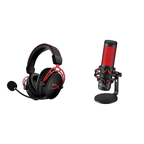 HyperX Cloud Alpha Wireless - Gaming Headset for PC, 300-hour Battery Life & QuadCast - USB Condenser Gaming Microphone, for PC, PS4, PS5 and Mac, Anti-Vibration Shock Mount