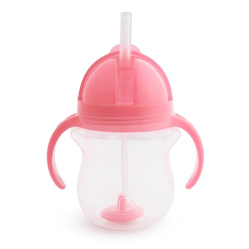 Munchkin Any Angle Weighted Straw Trainer Cup with Click Lock Lid, 7 Ounce, Pink