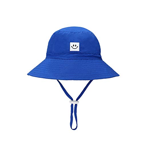 Baby Sun Hat Smile Face Toddler UPF 50+ Sun Protective Bucket hat Nice Beach hat for Baby Girl boy Adjustable Cap Royal Blue