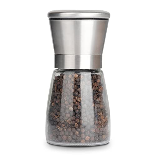 Gulex Pepper Grinder Pepper Mill, Salt Grinder Refillable,(Single Package) Adjustable Coarseness Black Pepper Grinder, Stainless Steel Sea Salt Shaker with Ceramic Rotor (1 pack)