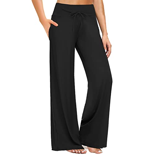 ZOOSIXX Soft Black Pajama Pants for Women, Plaid Comfy Casual Lounge Yoga Pants with Pockets