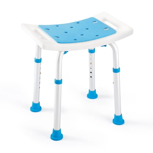 Health Line Massage Products Shower Stool 350lbs Bath Seat Chair, Tool-Free Assembly Height Adjustable Bath Bench with Padded Seat for Seniors, Elderly, Disabled, Handicap (FSA or HSA Eligible)