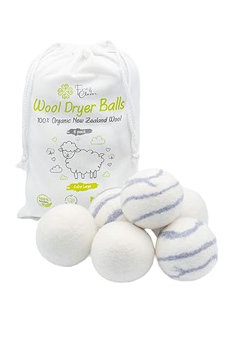 Organic Wool Dryer Balls Laundry Reusable [Set of 6] XL 100% New Zealand Wool Balls for Dryer - Dryer Ball -Natural Fabric Softener Ball -Laundry Balls for Dryer
