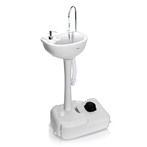SereneLife Portable Camping Sink w/Towel Holder & Soap Dispenser - Hand Wash Basin Stand w/Rolling Wheels - For Outdoor Events, Gatherings, Worksite & Camping