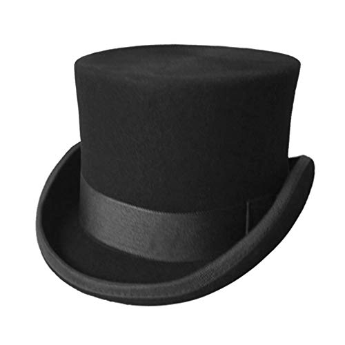 GEMVIE Men's 100% Wool Top Hat Satin Lined Party Dress Hats Derby Black Hat