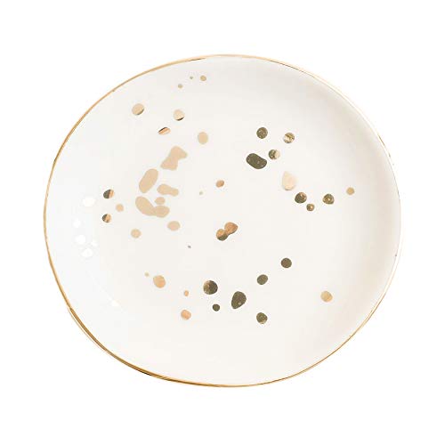 Sweet Water Decor Ring Dish Engagement - Ceramic Wedding Ring Dish for Bridal Shower - Ring Dishes for Women with White & Gold Speckled Decorative - Elegant Ring Dish Holder & Jewelry Organizer