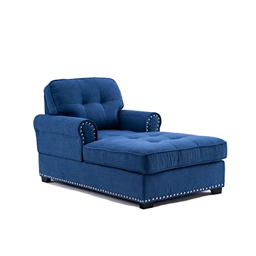 Alexent Chaise Lounge Sofa Bed Sleeper 59' Chair - Traditional Indoor Living Room, Bedroom, Apartment Tufted Classic - Navy Blue
