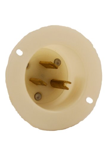 Leviton 5278-C 15 Amp, 125 Volt, Flanged Inlet Receptacle, Straight Blade, Industrial Grade, Grounding, White beige