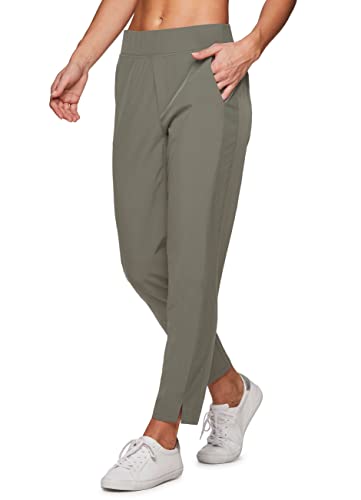 RBX Women's Quick Drying Woven Ankle Pant with Pockets Ribbed Side Sage L