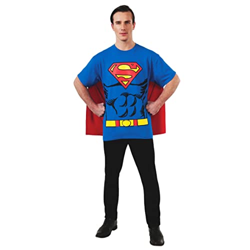 Rubie's mens Dc Comics Men's Superman T-shirt With Cape Costume Top, Blue, Medium US