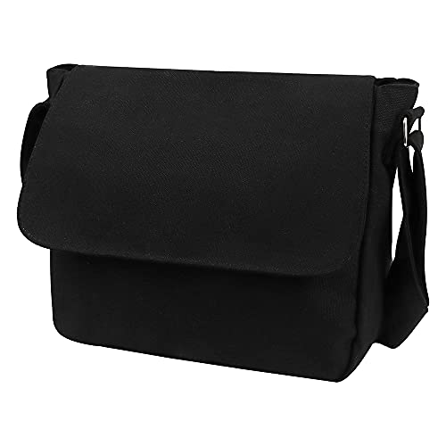 TopTie Classic Canvas Messenger Bag, Black Canvas Shoulder Bag Side Bag for Men and Women