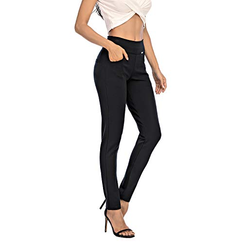 neezeelee Dress Pants for Women Comfort High Waist Skinny Stretch Slim Fit Leg Easy into Pull on Ponte Pants for Work (Black, 12 (XX-Large))