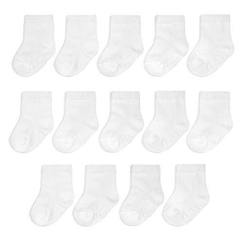 Fruit of the Loom Baby 14-Pack Grow & Fit Flex Zones Cotton Stretch Socks - Unisex, Girls, Boys (6-12 Months, White)