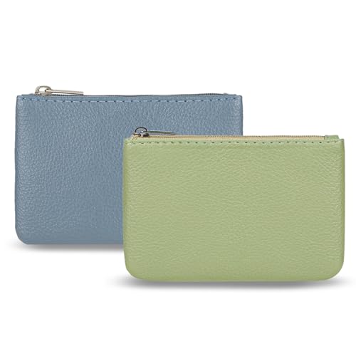 2 Pack Coin Purse, Portable PU Leather Coin Purse with Zipper Coin Purse Mini Change Purse Small Coin Purse for Women Credit Card Folded Bills ID Key Headset Lipstick(Blue&Green)