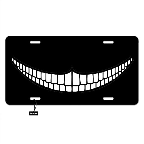 Lefolen Front License Plate Covers Black Cheshire Cat Grin,Evil Animal Pet Kitty Spooky Zombie Smile Face Auto Car Tag Vanity Plates Aluminum Novelty Metal Plate for Men Woman 6' X 12'