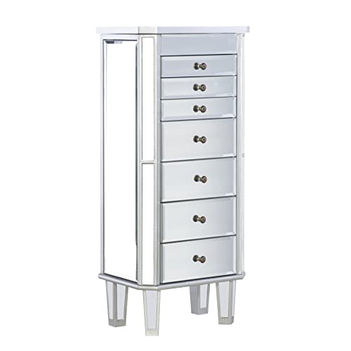 Powell Jewelry Armoire Wood, Silver Mirrored
