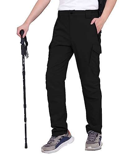 WORK IDEA Men's Hiking Pants Strench Waterproof Lightweight Outdoor Fishing Pants with Cargo Pockets Black
