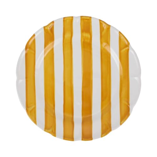 Vietri Amalfitana Yellow Stripe Dinner Plate, 10' Terra Cotta Ceramic Plate, Handcrafted Dinnerware